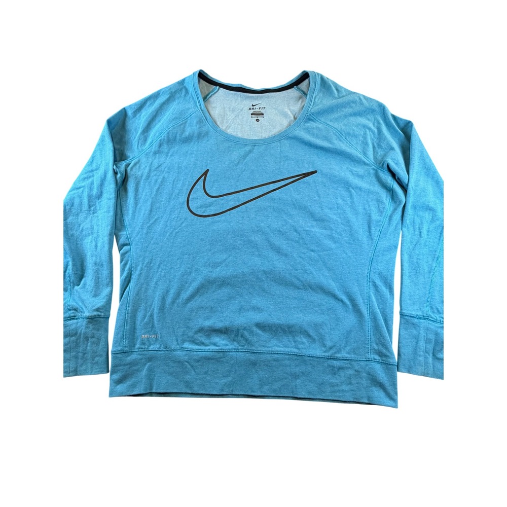 Nike Dri-FIT Womens Training Top Blue Heather Swoosh Long Sleeve Shirt M